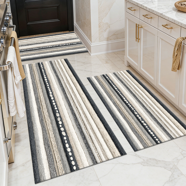 5250c850-8631-4b23-b1c6-1f66e301184a.png Three-piece kitchen rug set, non-slip and washable, abstract pattern kitchen hallway rug, soft and comfortable, suitable for sinks, floors, entrances, hallways and bathrooms. - Image 1