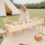 60" x 30" Foldable Boho Low Picnic Table, Solid Wood Beach Table with Adjustable Legs, Portable Indoor & Outdoor Floor Table for Picnic, Camping, BBQ, Wedding, Patio & Family Gatherings - Image 6