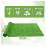 10 x 6.5 ft Green PP Artificial Turf Roll 0.3 " , Weather & Fade Resistant Low Grass Carpet for Pets, Kids Playground, Balcony and Commercial Use - Image 9
