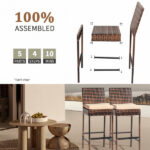 Set of 2 Patio Wicker Barstools, Outdoor Bar Height Chairs with Seat Cushions & Footrests for Patio Porch Backyard Living Room Balcony, Brown Gradient Rattan & Beige Cushion - Image 19