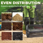 24 inch Compost Spreader for Lawn, Garden Peat Moss Roller with Double Side Latches, Powder Coated Steel Mesh Basket for Topdressing & Seedling, Black - Image 7