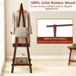 Solid Rubber Wood Folding Coat Rack, A-Frame Standing Clothes Rack with Bottom Storage Shelf - Image 10