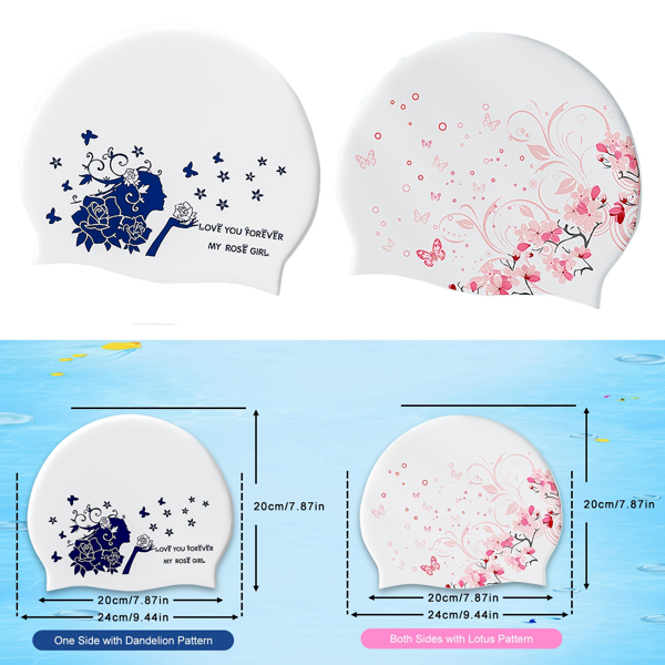 2pcs Silicone Swim Cap for Women Men, High Elasticity Comfortable Non-Slip Swimming Cap for Girls & Boys, Durable Waterproof Swim Hats for Long and Short Hair, Keep Hair Dry