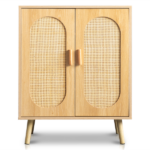 Modern Rattan Shoe Storage Cabinet with Double Doors and Adjustable Shelves, Accent Cabinet for Living Room, Bedroom, Hallway - Image 2