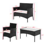 2pcs Arm Chairs 1pc Love Seat & Tempered Glass Coffee Table Rattan Sofa Set Black - Image 7