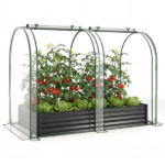 3-in-1 Raised Garden Bed with Greenhouse Cover 130 Gal Galvanized Metal Planter Box - Black - Image 3