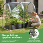 3-in-1 Raised Garden Bed with Greenhouse Cover 130 Gal Galvanized Metal Planter Box - Black - Image 8