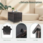 Outdoor PE Wicker Side Table with Storage, Patio Rattan End Table Square Container for Furniture Covers, Toys and Gardening Tools, Brown - Image 29