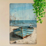 CIFbuy Vintage Blue Boat & Seagulls Metal Wall Art, 12x" 12x8 Inch Rustic Coastal Decor, Waterproof Rustproof Iron Sign, Rustproof Iron Sign, Ocean Beach Scene W Wall Art, ikTok, Wall Art, ikTok, t Self-pickup Logiopics - Image 8
