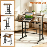  Dual Height Adjustable Rolling Sit Stand Desk with Charging Station, Tiltable Split Desktop Mobile Laptop Cart with USB Type-C Power Outlets Lockable Wheels Heavy Duty Metal Frame Home Office Workstation - Image 4