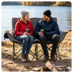 Black Dual Person Heated Folding Camping Chair 4 Heating Zones 3 Temperature Levels, Heavy Duty 660 LBS Double Outdoor Loveseat with Cup Holders Storage Pockets & Carry Bag for Picnic Beach Sports - Image 10