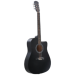 Matte black 41-inch Dreadnought barrel-shaped cutaway acoustic guitar with pick, strings, capo, gig bag, tuner, wrench tool, and shoulder strap - Image 2
