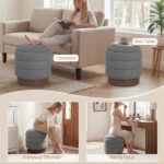 Round Rotating Storage Footstool with Solid Wood Frame, No Assembly Required Makeup Chair with 5.5 Gal Storage-Gray - Image 9