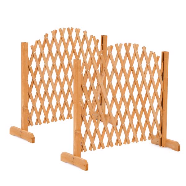 Set of 2 Retractable Arched Wooden Fences — 205 x 33.5 x 80 cm — Teak Finish (Stained) — Fir Wood Construction
