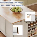 2 Barn Doors with Sliding Rails 3 Drawers 3 Shelves Serving Cart Rubberwood Countertop + MDF Cabinet Dining Cart 47.24*29.49*35.08in White - Image 8