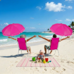 1 Pack Folding Beach Chair with Umbrella, XL Size, 15" Seat Height, Barbie Pink, Steel Spring Chair with Cross Bar, Oxford Cloth, 120kg Capacity - Image 15