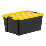 45 Qt Black Plastic Stackable Storage Bin with Lid Tote, Plastic Storage Container with Lid, 4-Pack - Image 2