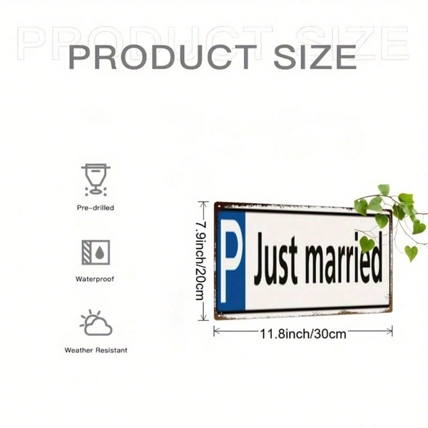 53248ec9-40b2-4dd3-bdc4-cc508b5e8d02.png CIFbuy Retro Just Married 2D Flat Iron Sign, Vintage Handcrafted Metal Wall Decor Plaque, Creative Wedding Anniversary Gift, 7.87x11.81 TikTok, TikTok, 1.81 Self-pickup Logiopics - Image 1