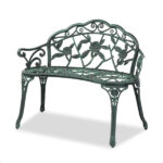 Outdoor Cast Aluminum Patio Bench, Porch Bench Chair with Curved Legs Rose Pattern, Antique Green SAME AS 91404878 - Image 4