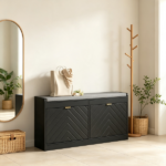 Upholstered Entry Way Bench, Narrow Storage Bench, 2 Flip Drawers, 2 Vents for 8 Pairs of Shoes - Image 6