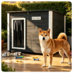 42.5" x 27" x 33.5" Outdoor Dog House with Sloped Asphalt Roof, Elevated Floor & Openable Roof Weatherproof Pet Kennel with PVC Door Curtain for Medium Large Dogs Gray - Image 3