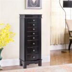 Jewelry Armoire with Mirror, 8 Drawers & 16 Necklace Hooks, 2 Side Swing Doors(Brown) - Image 12