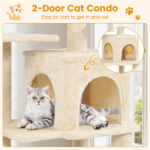 44" Multi-Level Cat Tree with Spacious Top Perch, 2-Door Condo & Hammock for Indoor Cats -Beige - Image 10