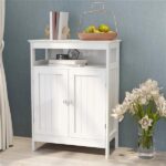 Bathroom standing storage with double shutter doors cabinet-White - Image 2
