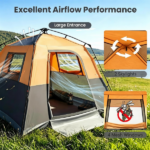 Orange Light-Blocking Outdoor Cabin Tent, Large 9x9ft Interior Windproof Rainfly Tent with Carry Bag Ground Stakes Ropes for Family Group Camping - Image 8