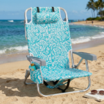1 PCS Aluminum Beach Chair, 8.5 Inch Seat Height Teal Tribal Pattern, Adjustable Folding Chair with Headrest, Shoulder Strap, 2-in-1 Cup Holder Side Pocket, Back Cooler Bag, Integrated Oxford Fabric with Crossbar, 5 Positions Reclining Lounger, 63x109x84cm, Load Capacity 120KG - Image 16