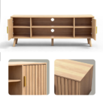 59.05 Inch Low Profile TV Stand - Light Brown Laminate Particle Board Media Console with Double Slatted Doors, Entertainment Center for Living Room & Bedroom - Image 3