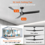 52 Inch Ceiling Fans with Lights Led Remote Control Low Profile Flush Mount for Living Room Bedroom Outdoor Patio,DC Motor,Reversible,Dimmable,Buzzer ON/Off, 3D-I3[Unable ship on weekends, TK/TEMU only for pickup, only TX10643 warehouse supports GOFO] - Image 2