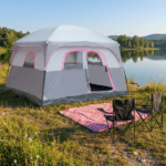 6 Person Outdoor Camping Tent, Waterproof Windproof Easy Setup, Double Layer Family Camping Tent with 1 Mesh Door & 5 Large Mesh Windows, Gray - Image 10