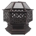22" Hexagonal Shaped Iron Brazier Wood Burning Fire Pit Decoration for Backyard Poolside - Image 28