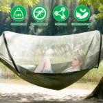 3-in-1 Camping Hammock with Automatic Pop-Up Mosquito Net, Lightweight 70D Nylon Portable Hammock Supports 440lbs, Dual Zipper Outdoor Hammock for Camping Hiking Backpacking Beach Backyard - Image 7