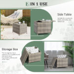 Outdoor PE Wicker Side Table with Storage, Patio Rattan End Table Square Container for Furniture Covers, Toys and Gardening Tools, Grey - Image 11