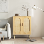 Modern Rattan Shoe Storage Cabinet with Double Doors and Adjustable Shelves, Accent Cabinet for Living Room, Bedroom, Hallway - Image 16
