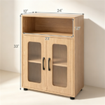 Natural Modern Engineered Wood Bathroom Cabinet with Open Compartment, Anti-Toppling Tall Storage Cabinet with Magnetic Door Catch for Living Room Entryway - Image 4