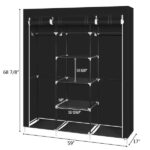69" Portable Clothes Closet Non-Woven Fabric Wardrobe Double Rod Storage Organizer Black - Image 14