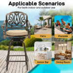 Outdoor Swivel Bar Stools Set of 2, Cast Aluminum Patio Bar Height Chairs, All-Weather Bar Dining Chairs Outdoor Swivel Chairs Furniture (Elizabethan Back) - Image 15