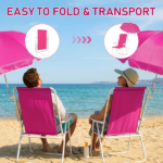 1 Pack Folding Beach Chair with Umbrella, XL Size, 15" Seat Height, Barbie Pink, Steel Spring Chair with Cross Bar, Oxford Cloth, 120kg Capacity - Image 11