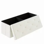 43 Inches Folding Ottoman with Storage Bench, Foot Rest Stool, End of Bed Storage Bench Upholstered, Load 660 lbs, for Living Room, Synthetic Leather, Beige (Shipment from Walmart)
