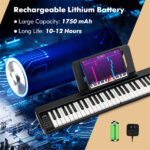 Foldable 61-Key Full-Size Digital Piano, 90.17×17.78×5.08 cm Wireless MIDI Keyboard with 1750mAh Rechargeable Battery, Black - Image 10