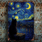 CIFbuy 1pc Starry Night Cat Metal Sign 8x12 Inch, Vintage Aesthetic Wall Plaque, Sturdy 2D Flat Decor For Bedroom Kitchen Bar Restauran TikTok, TikTok, Self-pickup Logiopics - Image 3
