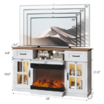 58 Inch Black Gold Oak Fireplace TV Stand with 25 Inch Insert, 2 Doors 2 Drawers & Glass Shelves, Media Console 147.4 x 45 x 80 cm - Image 2