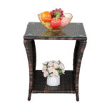 Glass Surface Brown Gradient Iron Frame Rattan Side Table - Image 13