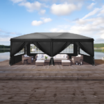 10'x20' Instant Pop Up Canopy Tent Black, 6 Panels 2 Doors 4 Mesh Windows, 28/22mm Powder Coated Steel Frame, 10x20mm Crossbar, 210D Oxford Folding Outdoor Tent with Carry Bag No Sandbags - Image 29