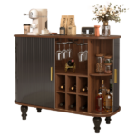 39" Fluted Liquor & Coffee Bar Cabinet with 6 Wine Racks and 3 Glass Holders, Mid-Century Modern Bar Cabinet with A Large Storage Drawer ,4 Hidden Storage Space on the Side , Black - Image 9
