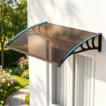 39"x30" Modern Polycarbonate Window Door Awning, UPF50+ Waterproof Windproof Outdoor Patio Canopy with Aluminum Reinforced Bars-Brown - Image 8