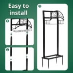 Garden Hose Holder, Water Hose Holder Stand with Storage Basket, Heavy Duty Freestanding Garden Hose Hanger Storage Rack with 4 Spikes for Outside Yard Lawn Farm, Black - Image 2
